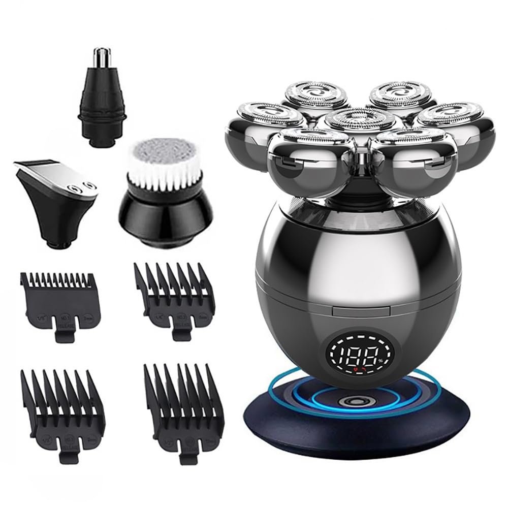 Electric Razor for Men, Electric Shaver 7D Floating Cutter Head Base Charging Portable Men Beard Trimmer Clipper Skull Shaver Waterproof Shaving Machine (Color : Black 4 in 1)
