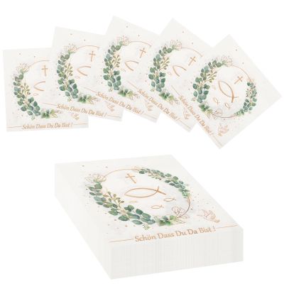 YSsgjK Pack of 50 Napkins, Paper, 33 x 33 cm, 50.0 count, Disposable Napkin, Communion, Christening, Eucalyptus Design