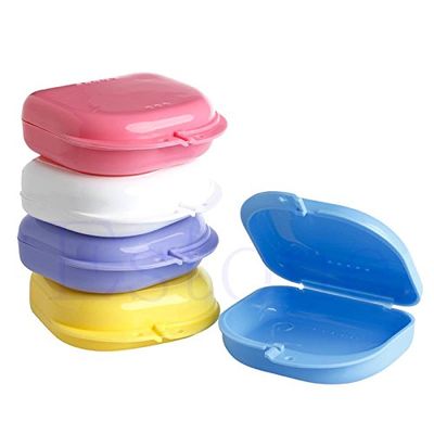 YIGZYCN Fake Teeth Orthodontic Denture Storage Box Mouth Guard Container Retainer Denture For Case With Lid Vent Holes For Trave Mouthguard Container And Cleaner