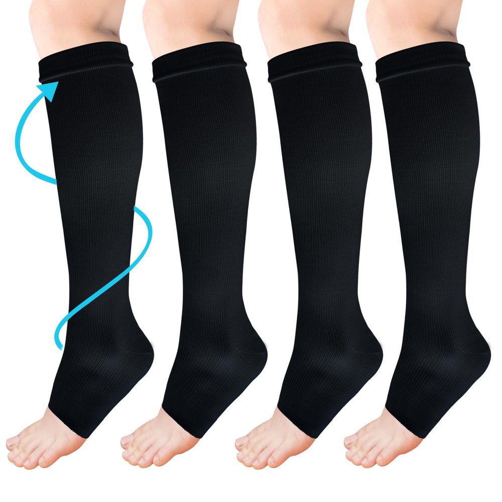 ACWOO Compression Socks for Women & Men, 2 Pairs Open Toe Graduated Stockings Support, Non-Slip Flight Socks Running Socks for Sports, Flying, Maternity Pregnancy, Nurses, Travel, Running