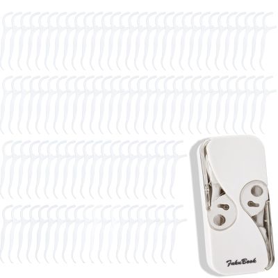 Portable Travel Flosser Dispensers with 112 Dental Picks, Reusable Travel Dental Floss Dispenser, Floss Pick Cases, Floss Stick Organizers, Flosser Storage Box for Travel (White)