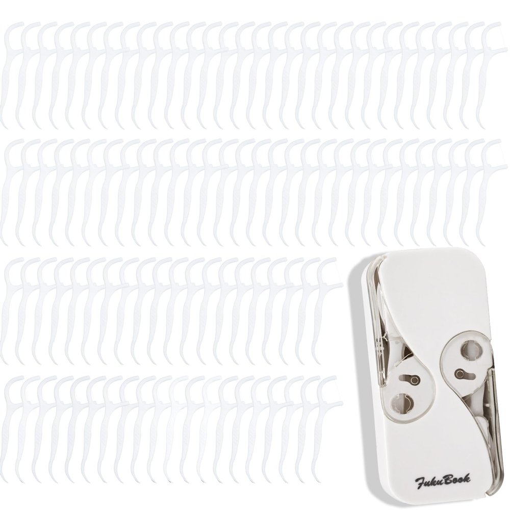 Portable Travel Flosser Dispensers with 112 Dental Picks, Reusable Travel Dental Floss Dispenser, Floss Pick Cases, Floss Stick Organizers, Flosser Storage Box for Travel (White)