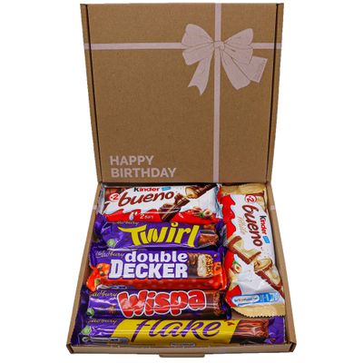 Happy Birthday Chocolate Gift Box Hamper, Celebration Box For Him and Her, Birthday Treats For Children, Full Sized Bars, Letterbox Friendly, 18th, 21st, 25th, 30th