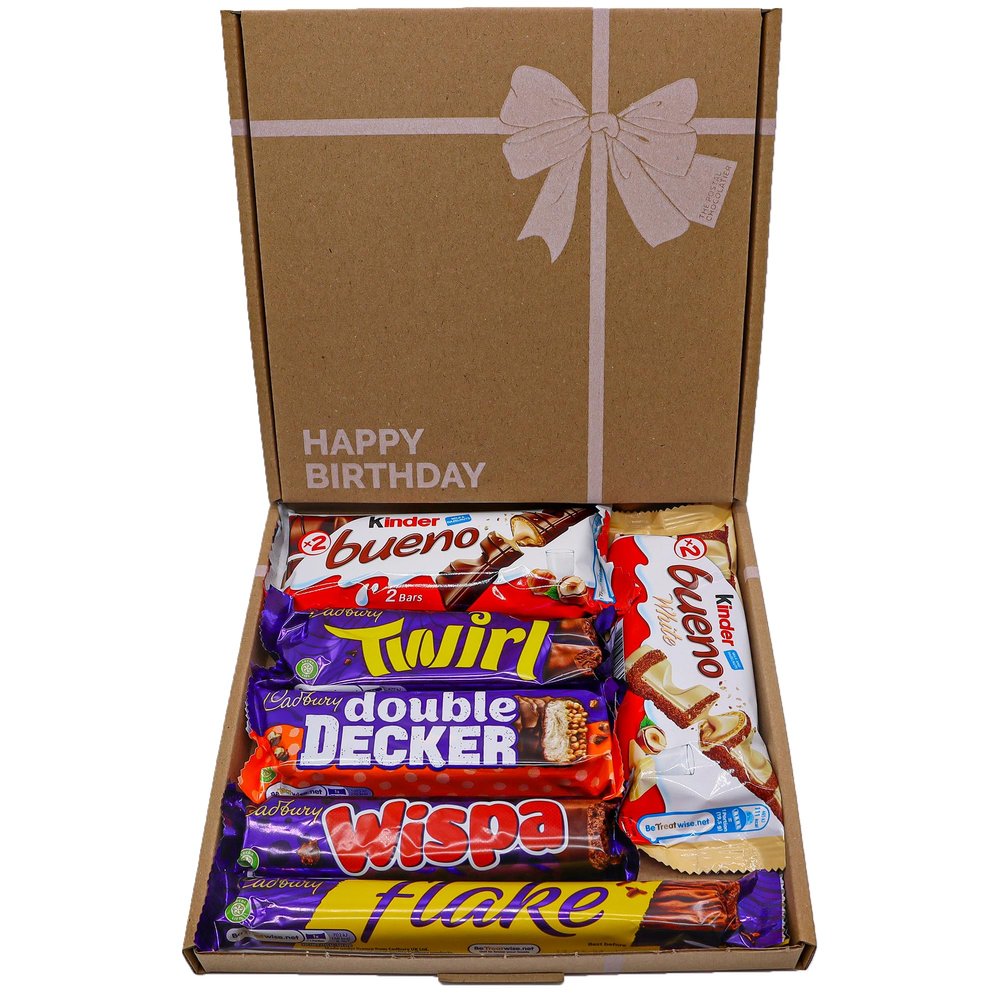 Happy Birthday Chocolate Gift Box Hamper, Celebration Box For Him and Her, Birthday Treats For Children, Full Sized Bars, Letterbox Friendly, 18th, 21st, 25th, 30th