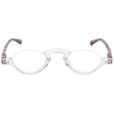ABETOS Half Frame Reading Glasses Blue Light Blocking Computer Readers Men Women Fashion Small Retro Half Moon Lens Spring Hinge Lightweight Eyeglasses, Transparent&Tortoiseshell 1.5