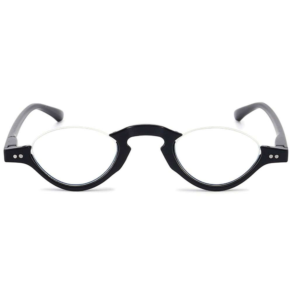 ABETOS Half Frame Reading Glasses Blue Light Blocking Computer Readers Men Women Fashion Small Retro Half Moon Lens Spring Hinge Lightweight Eyeglasses, Matte Black 3.0