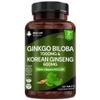 Ginkgo Biloba and Korean Ginseng Tablets - 7000mg Ginkgo Biloba Herbal Supplements & 600mg Panax Ginseng High Strength Extract - Enriched with Vitamin B3 & B5-120 Vegan Tablets view 1