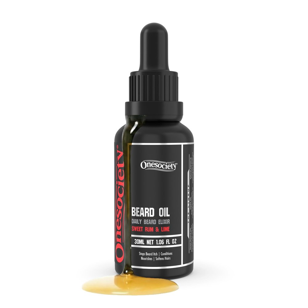 ONESOCIETY Natural Beard Oil for Men Outlaws Sweet Rum and Lime (30ml) - With Essential Oil, Argon & Jojoba Oils - Softens & Strengthens Beards and Mustaches for Men - Vitamin E Oil