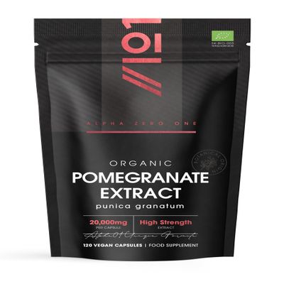 Alpha01 Organic Pomegranate Extract 20,000mg Vegan Capsules - High Strength 40:1 Punica Granatum Extract - 120 Capsules 4 Months Supply