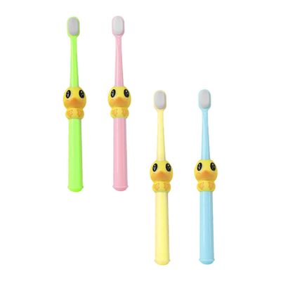 Beaupretty Childrens Cartoon Toothbrush 4pcs with Soft Bristles for Ages 2-10, Kids Oral Care Manual Brush Set in Yellow, Pink, Green, Blue, Suitable for Daily Teeth Cleaning and Oral