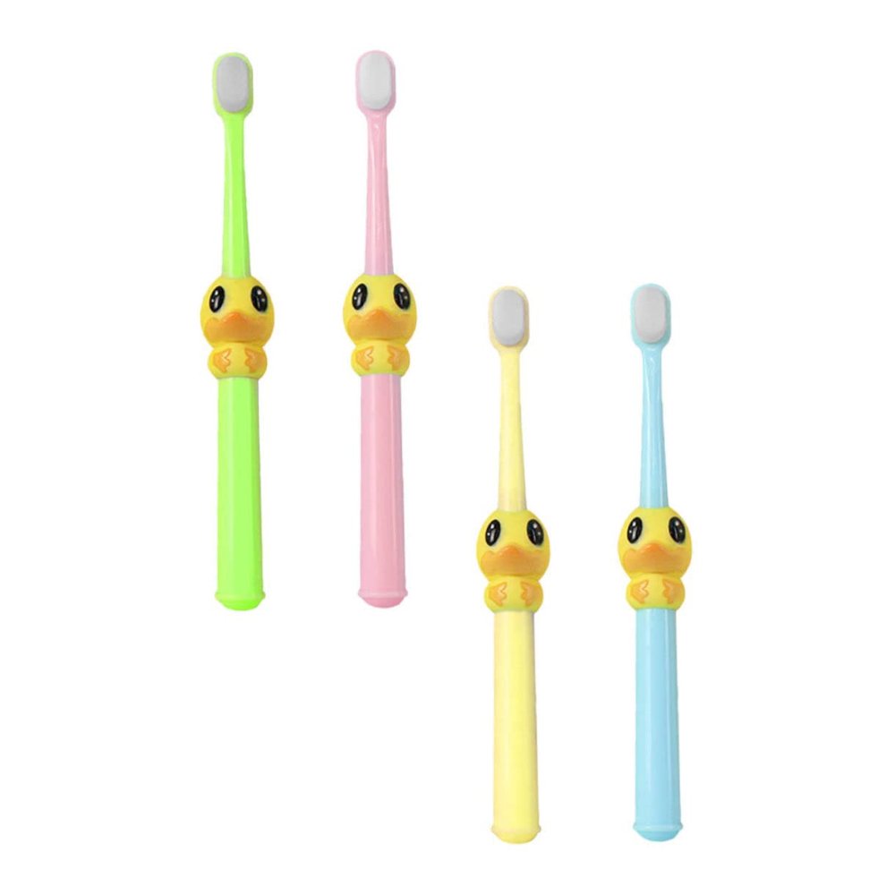 Beaupretty Childrens Cartoon Toothbrush 4pcs with Soft Bristles for Ages 2-10, Kids Oral Care Manual Brush Set in Yellow, Pink, Green, Blue, Suitable for Daily Teeth Cleaning and Oral