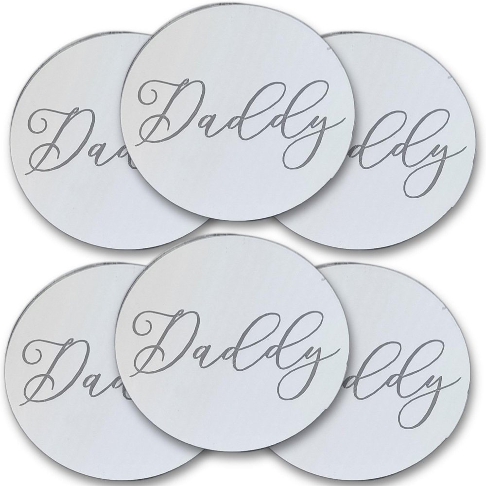 6pcs Happy Fathers Day Gold Mirror Acrylic Cupcake Topper Cake Charm Cake Disc Daddy Acrylic Happy Cake Topper Gift For Dad Grandad Gift For Him 50mm 5cm 2inch (Silver Circle 3 - Daddy)