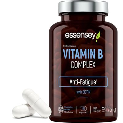 Essensey Vitamin B Complex -11 Active Ingredients - Biotin, Folic Acid - Revive Your Energy, Beat Fatigue and Improve Your Mood with 8 B Vitamins - 90 Vegetarian Capsules