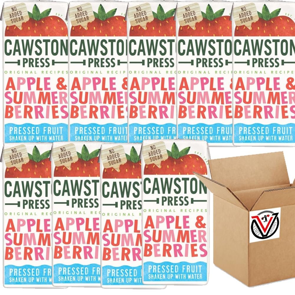 FreshCart Basics Cawstonn Press Original Recipes Flavoured Water Carton 200ml - Pressed Fruit Shaken Up with Water (09 Cartons, Apple & Summer Berries)