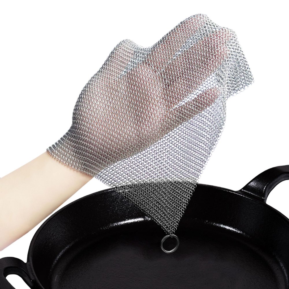 Stainless Steel Cast Iron Scrubber SJZ SUN RUN 316L 8 * 8" Metal Cast Iron Skillet Cleaner Chainmail for Cast Iron Pan, Camping, RV, BBQ, Baking, Vases, Barbecue Grill, Copper Cooker Cleaning