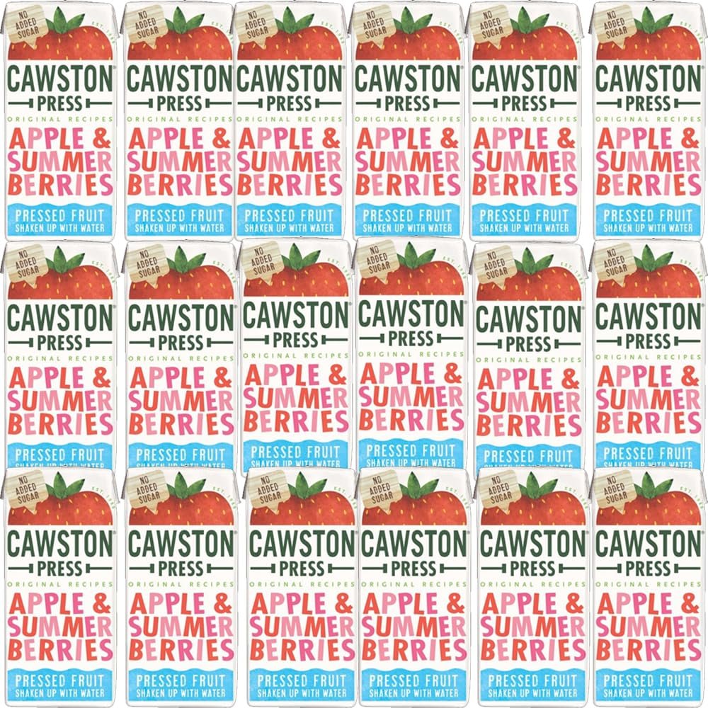 FreshCart Basics Cawstonn Press Original Recipes Flavoured Water Carton 200ml - Pressed Fruit Shaken Up with Water (18 Carton(Full Box), Apple & Summer Berries)