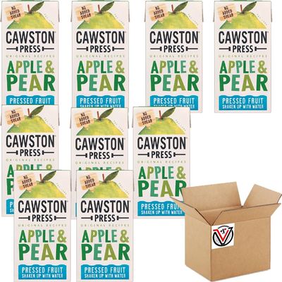 FreshCart Basics Cawstonn Press Original Recipes Flavoured Water Carton 200ml - Pressed Fruit Shaken Up with Water (09 Cartons, Apple & Pear)