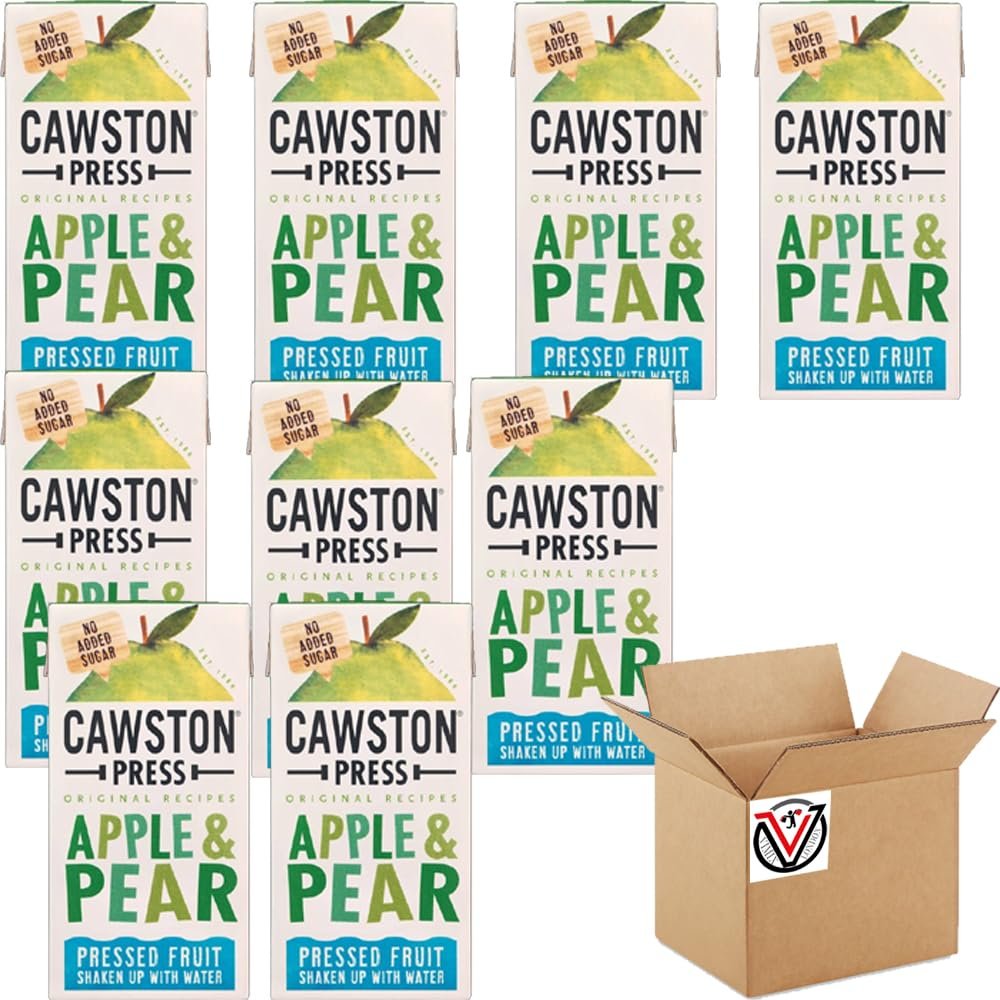 FreshCart Basics Cawstonn Press Original Recipes Flavoured Water Carton 200ml - Pressed Fruit Shaken Up with Water (09 Cartons, Apple & Pear)