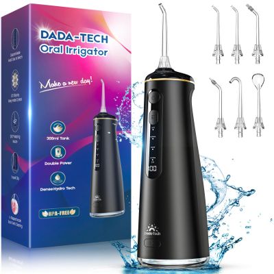 Electric Flosser for Teeth Cordless Picks Tooth Flosser Electric Oral Irrigator Portable Cleaner UK with 8 DIY Modes 7 Jets 300ml Tank Braces Flossers Rechargeable (Black)