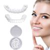2 Pairs False Teeth Veneers Top and Bottom, Clip in Veneers Teeth Dentures Fake Braces Covers Bad Teeth, Natural Shade Dentures Silicone for Men and Women, with Tweezers view 1