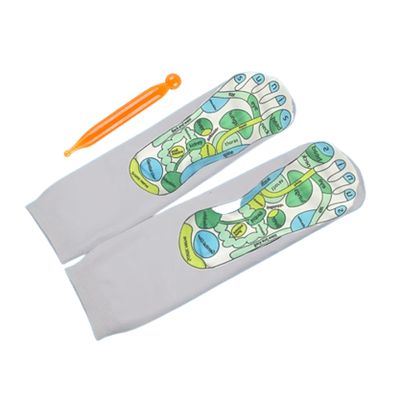 3 Pair Reflexology Socks with Massage Stick,Foot Massage Reflection Area Schematic Socks with Pressure Points,Help Improve Circulation,White-A