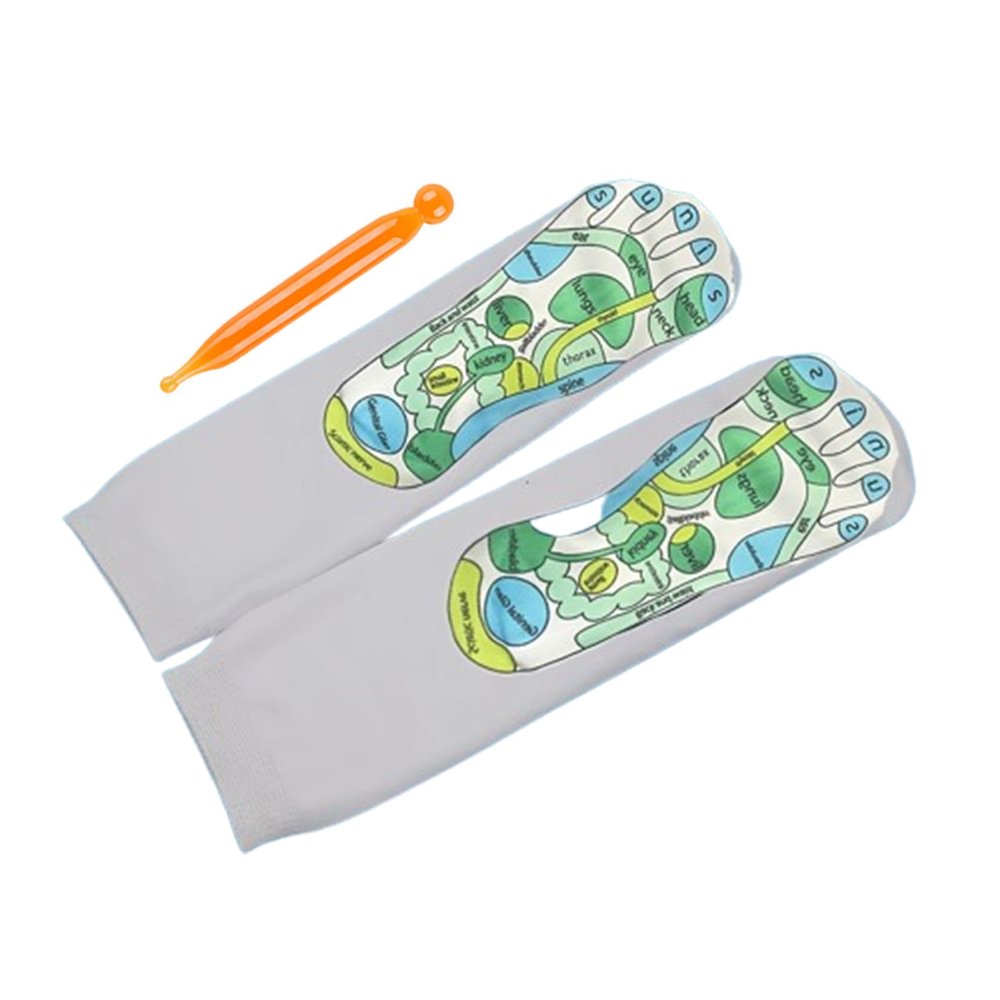 3 Pair Reflexology Socks with Massage Stick,Foot Massage Reflection Area Schematic Socks with Pressure Points,Help Improve Circulation,White-A