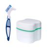 Denture Case and Brush Kit, Denture Bath Box False Teeth Container with Strainer, Dental Retainer Storage Box [Lake Green] view 1