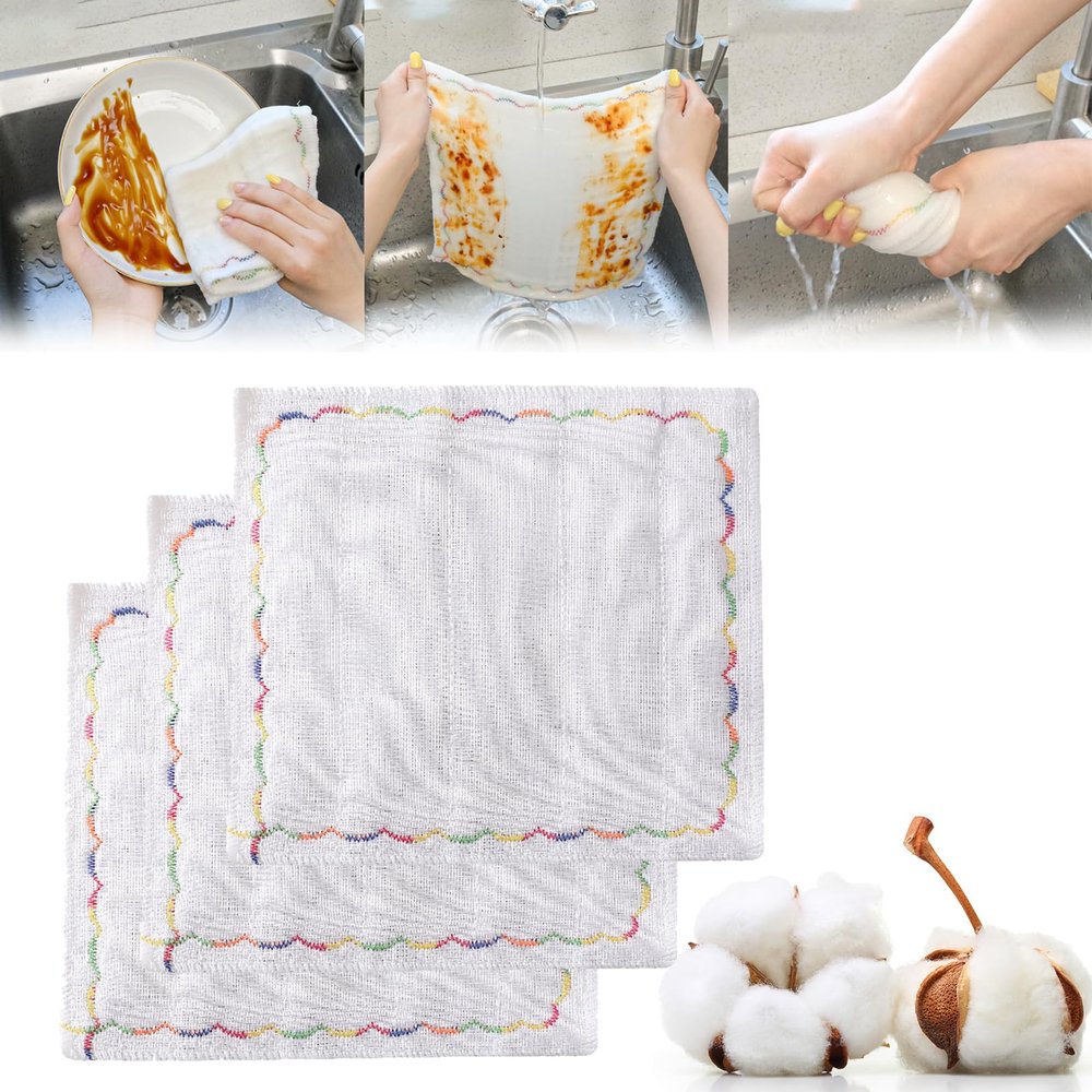 12-Layer Rainbow Oleophobic Cleaning Cloth, Kitchen Dish Cloths for Washing Dishes, Thickened Cotton Dishrags, Rags for Cleaning House, Easily Remove Stains and Grease (3 PCS,30 * 30CM)