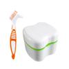 Denture Case and Brush Kit, Denture Bath Box False Teeth Container with Strainer, Dental Retainer Storage Box [Apple Green] view 1