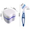 Denture Case and Brush Kit, Denture Bath Box False Teeth Container with Strainer, Dental Retainer Storage Box [Light Blue] view 2