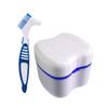 Denture Case and Brush Kit, Denture Bath Box False Teeth Container with Strainer, Dental Retainer Storage Box [Dark Blue] view 1