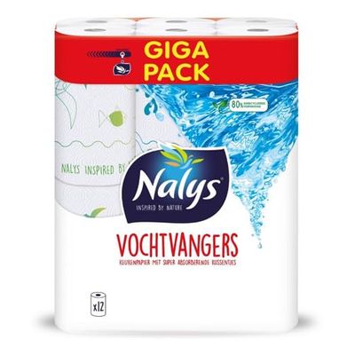 Nalys Moisture Catchers Kitchen Paper | Pack of 12 Rolls | Reliable Strong | Highly Absorbent | FSC Certified | 44.4x29x20cm