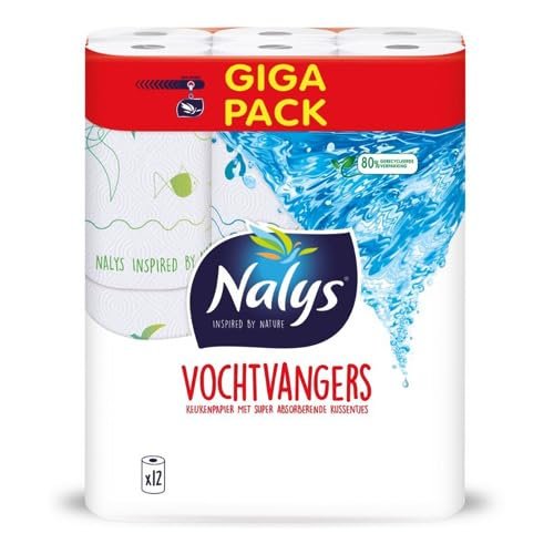 Nalys Moisture Catchers Kitchen Paper | Pack of 12 Rolls | Reliable Strong | Highly Absorbent | FSC Certified | 44.4x29x20cm