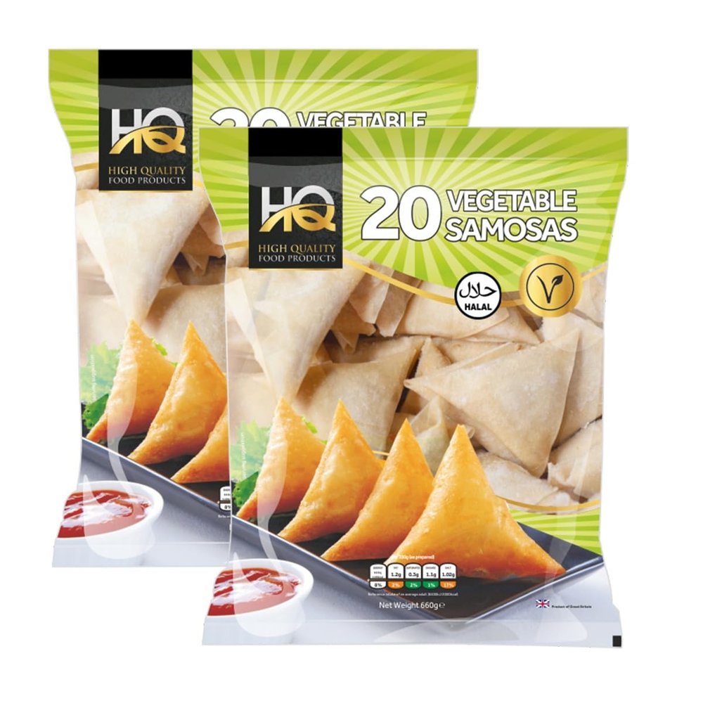 HQ Vegetable Samosa - 20Pcs, Delightful golden samosas, Appetizing side dish or snack, Ready-to-eat cook, Perfect size samosa, 660g (Pack of 2)