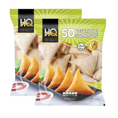 HQ Vegetable Samosa - 50Pcs, Delightful golden samosas, Appetizing side dish or snack, Ready-to-eat cook, Perfect size samosa, 1500g (Pack of 2)