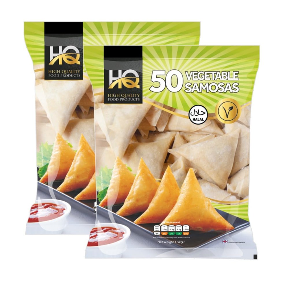 HQ Vegetable Samosa - 50Pcs, Delightful golden samosas, Appetizing side dish or snack, Ready-to-eat cook, Perfect size samosa, 1500g (Pack of 2)