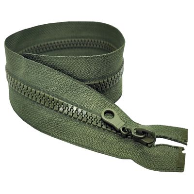 Olive Green Chunky Zip 1pc Open-End Bottom Ideal for Jackets Coats Fleeces Single Slider One Way Puller Plastic Resin Fastener Medium-Weight Size #5 (40cm (15.7) Long)
