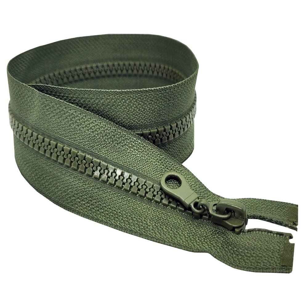 Olive Green Chunky Zip 1pc Open-End Bottom Ideal for Jackets Coats Fleeces Single Slider One Way Puller Plastic Resin Fastener Medium-Weight Size #5 (40cm (15.7) Long)
