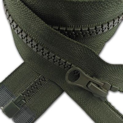 Zips & Bobs Dark Olive Green Resin Zip Size #5 One Way Chunky Zip Single Slider Open-End Type for Jackets Feeces Coats Plastic Teeth Zip Replacement (30cm (11.8"") Long)