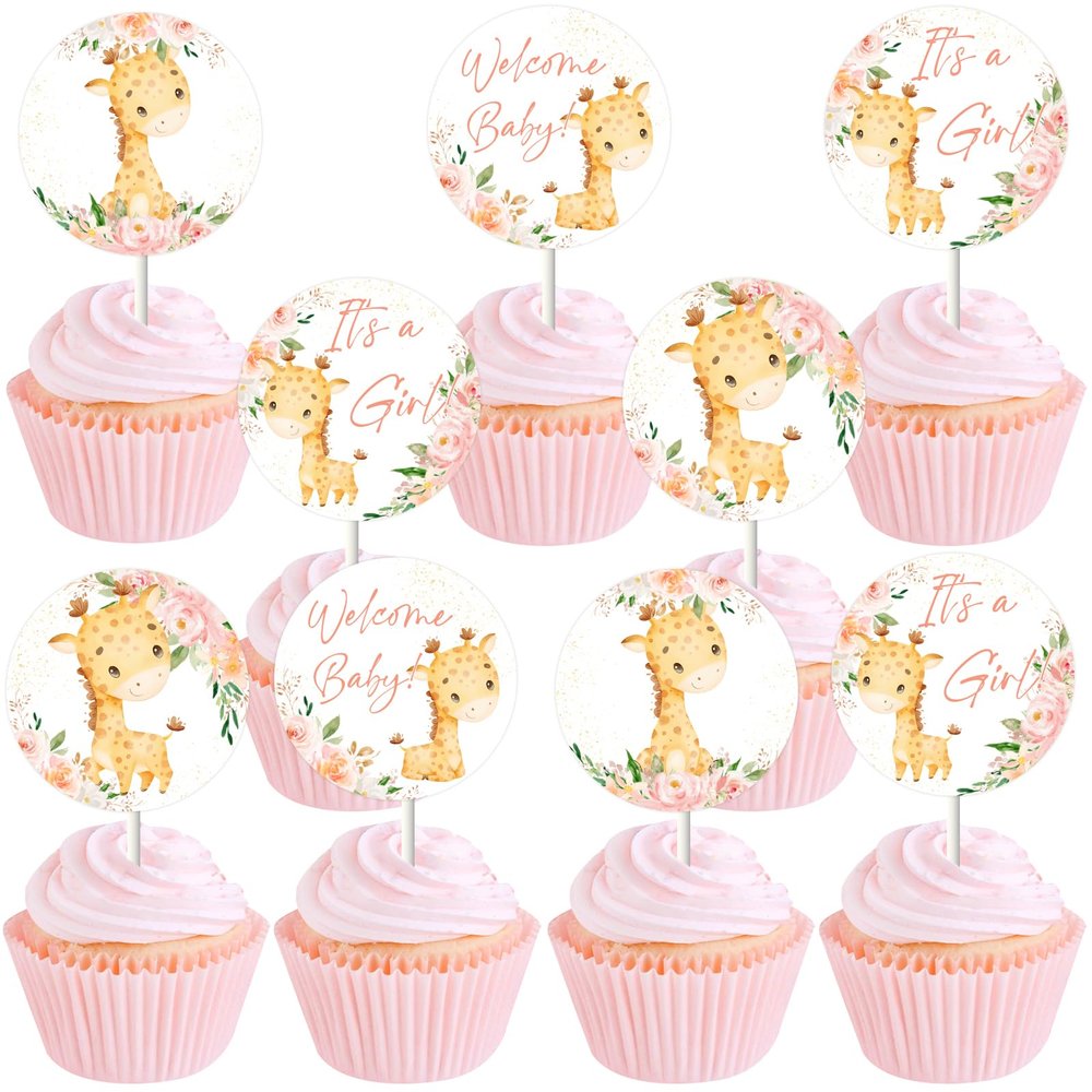 Fangleland 36 Pieces Pink Giraffe Cupcake Toppers for Girls - Giraffe Baby Shower Party Decorations, Giraffe Theme Dessert Table Cake Decors Picks Party Favors Supplies