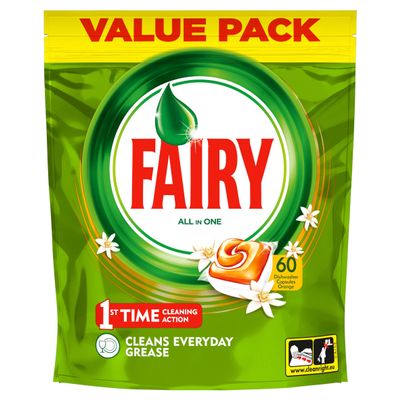 Fairy Original All in One Dishwasher Tablets, Orange, 60 Capsules