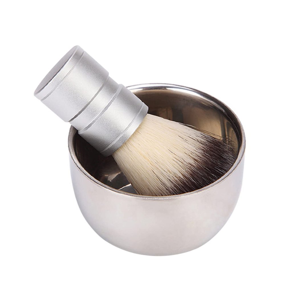 FOMIYES 2pcs Men Beard Cleaning Brush Metal Mixing Bowl for Beard Grooming Kit Facial Care