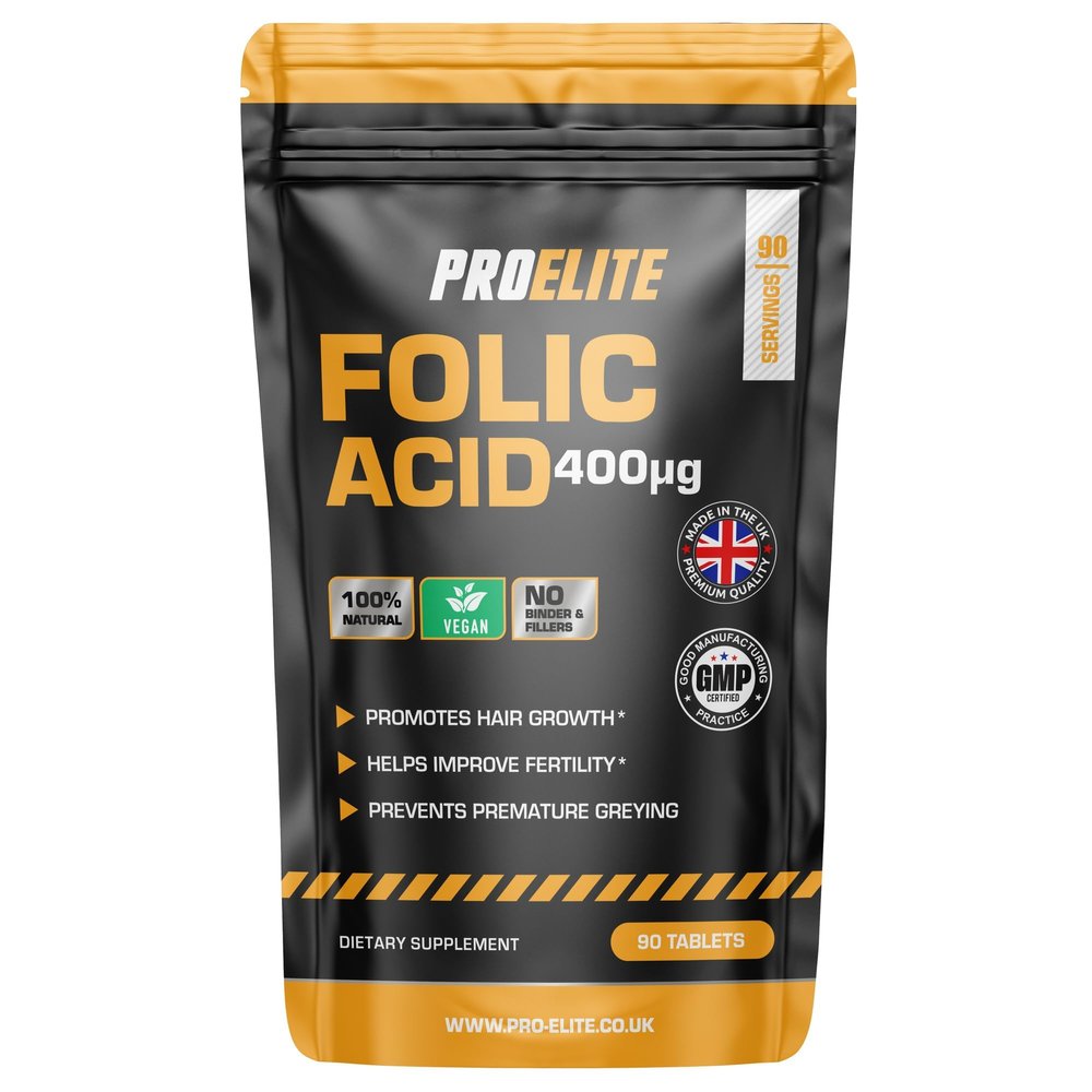 Folic Acid Tablets 400 mcg - 90 Vegan Vitamin B9 Tablets Folic Acid 400g Pregnancy Care - Normal Function of Immune System and Reduce Tiredness and Fatigue - Made in The UK by PROELITE