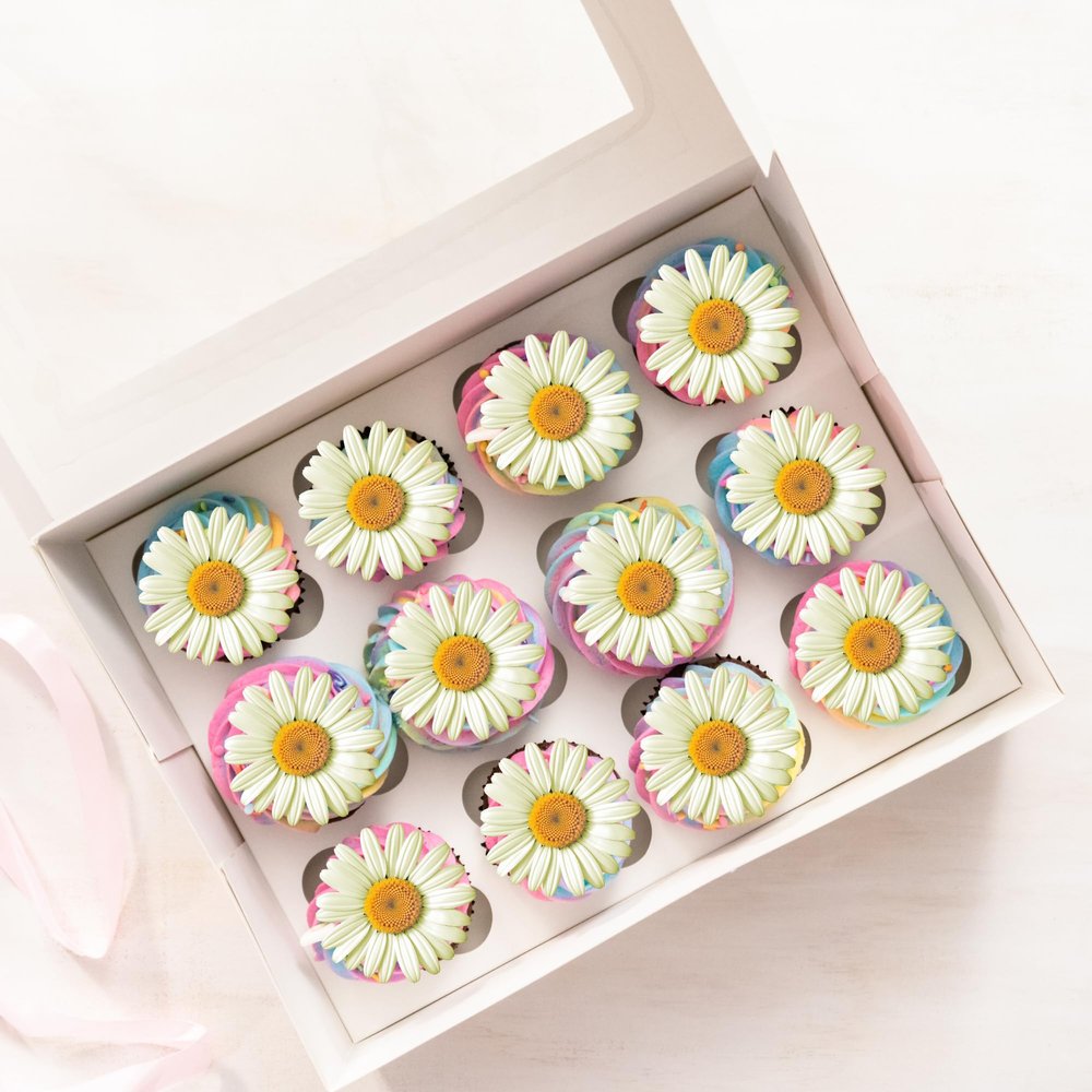 22 x Pre-Cut Cream Daisy Flower Gerbera Edible Wafer Cupcake Toppers Cake Decoration Decor