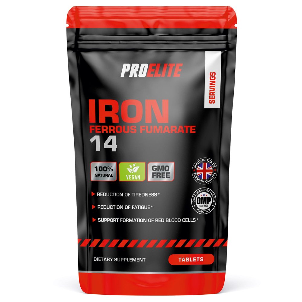Iron Tablets High Strength 14mg - 60 Tablets - Vegan Energy Tablets for Tiredness and Fatigue - High Absorption Iron Supplements for Women and Men - Made in The UK by PROELITE
