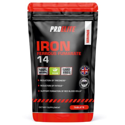 Iron Tablets High Strength 14mg - 120 Tablets - Vegan Energy Tablets for Tiredness and Fatigue - High Absorption Iron Supplements for Women and Men - Made in The UK by PROELITE