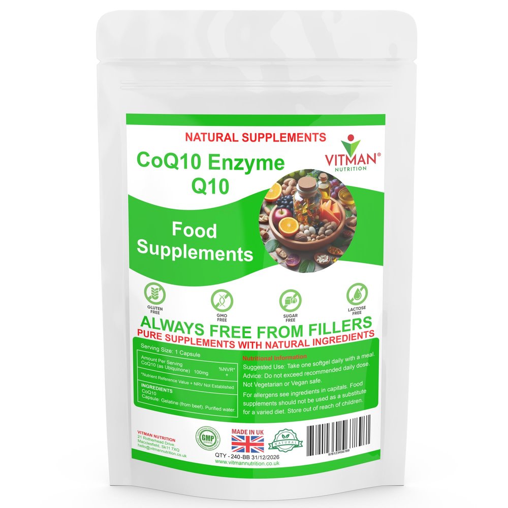CoQ10 Coenzyme High Strength Q10 100mg Softgels  High Absorption Ubiquinone  Naturally Fermented, UK Made Supplement  Gluten, Lactose & GMO Free  Supports Heart, Energy & Antioxidant Health (240)