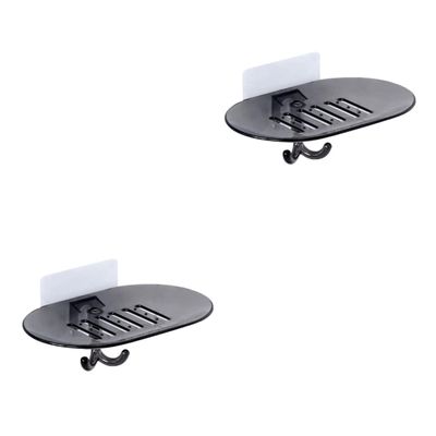 Ciieeo 2pcs Box Wall-mounted Soap Box Drainage Soap Holder Hooks Grey for Bathroom Kitchen