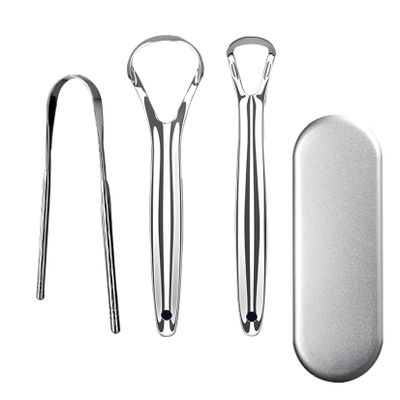 U-Shaped Tongue Cleaner Metal Tongue Scraper 410 High Quality Stainless Steel Ergonomic Design with Smooth Surface Removes Tongue Coating Keeps Breath Fresh and Easy to Clean (C)