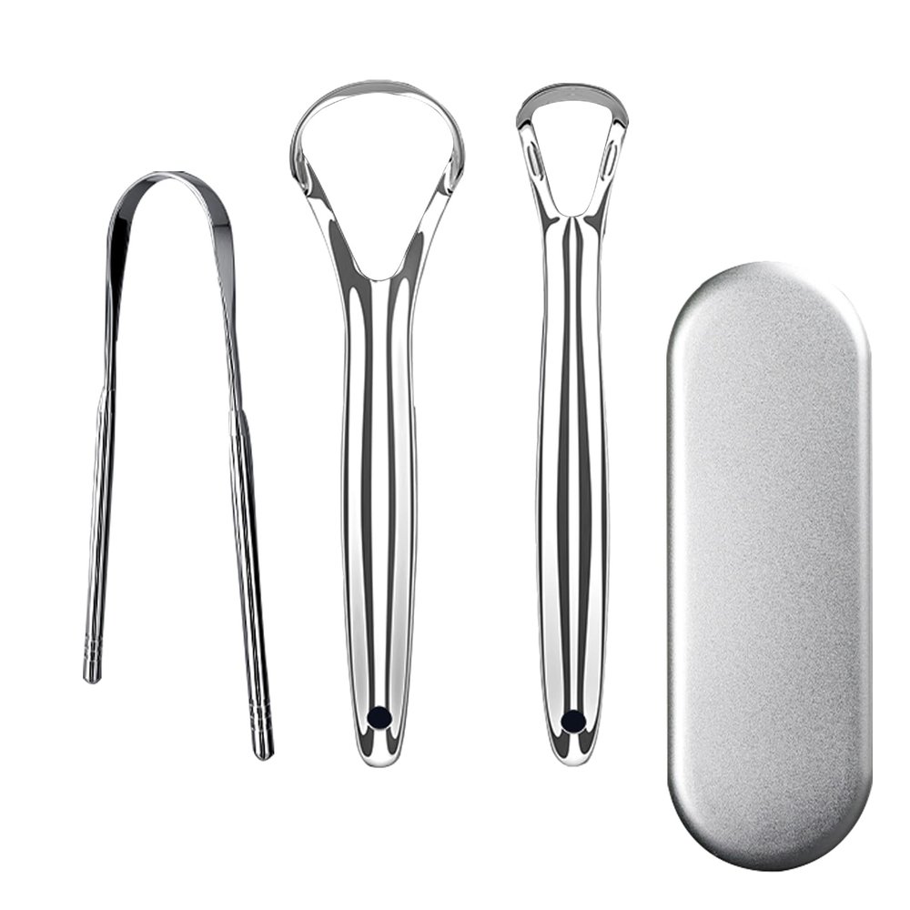 U-Shaped Tongue Cleaner Metal Tongue Scraper 410 High Quality Stainless Steel Ergonomic Design with Smooth Surface Removes Tongue Coating Keeps Breath Fresh and Easy to Clean (C)